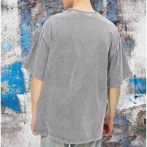 Grey Acid-Wash Oversized Graphic Print Short-Sleeve T-Shirt