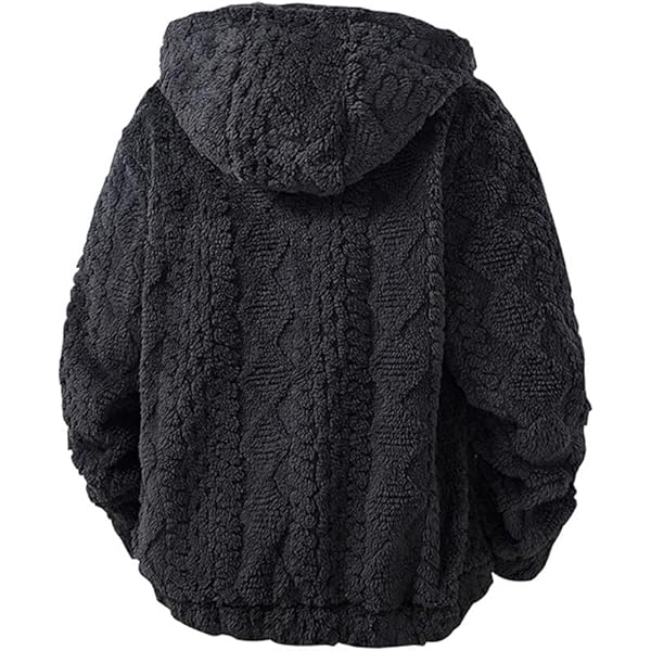 Grey Textured Sherpa Hooded Full-Zip Jacket